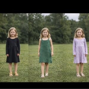 Kids Dress Set three dresses bundle Yellow Floral Green black lavender 10-12 L
